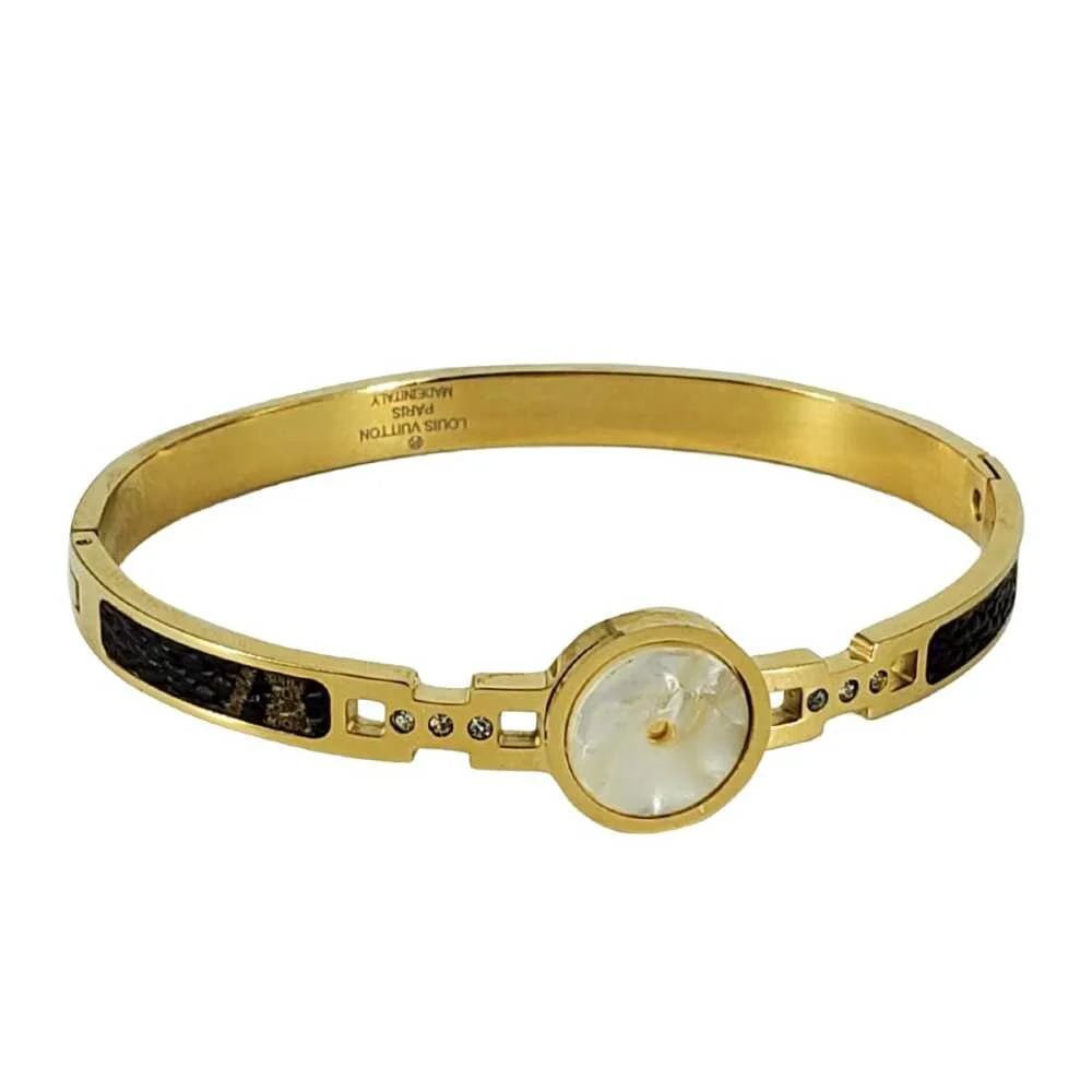 Brazalete / pulsera metálica de acero inoxidable en color dorado con pedrería, variedad de diseños / p-337
