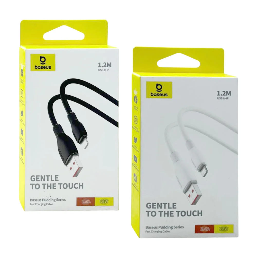 Cable baseus de 1.2m con entrada usb y tipo lighting en color blanco con carga rápida 2.4a, 12w / gentle to the touch