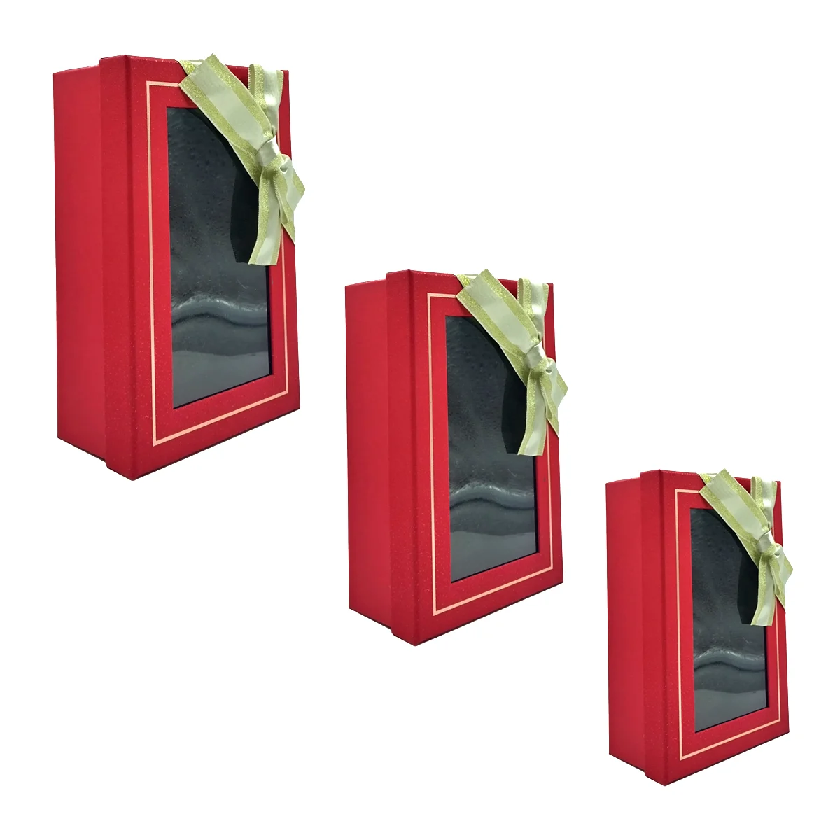 Set 3 cajas de regalo con diferentes tamaños 23x10x16, 21x8x14, 19x7x12, tapa transparente y moño, variedad de colores / p2265