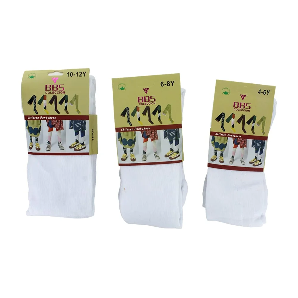 1pza Pantimedias mallas infantiles bbs de algodón en color blanco para niña, variedad de tallas / 2-4y 4-6y 8-10y 10-12y