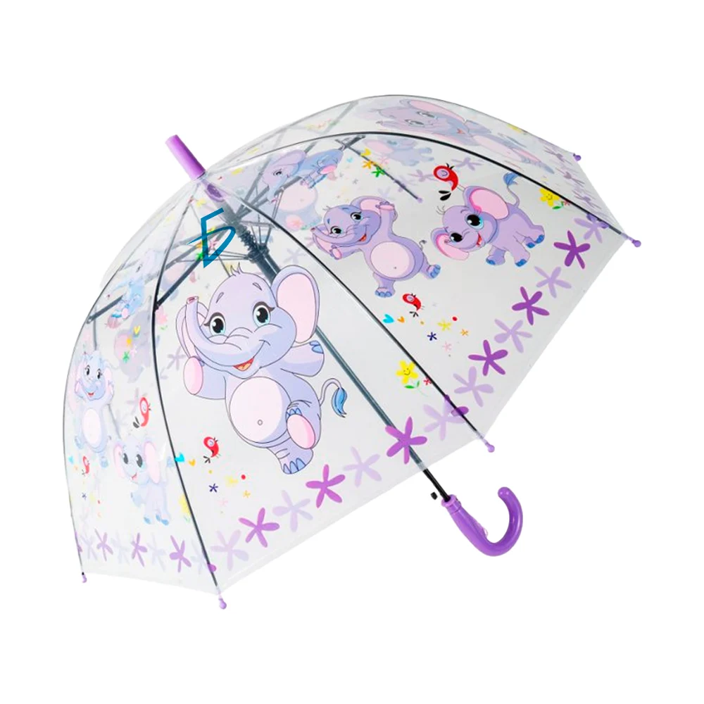 Paraguas infantil transparente de tela impermeable con silbato y diseño de elefantes / par.23
