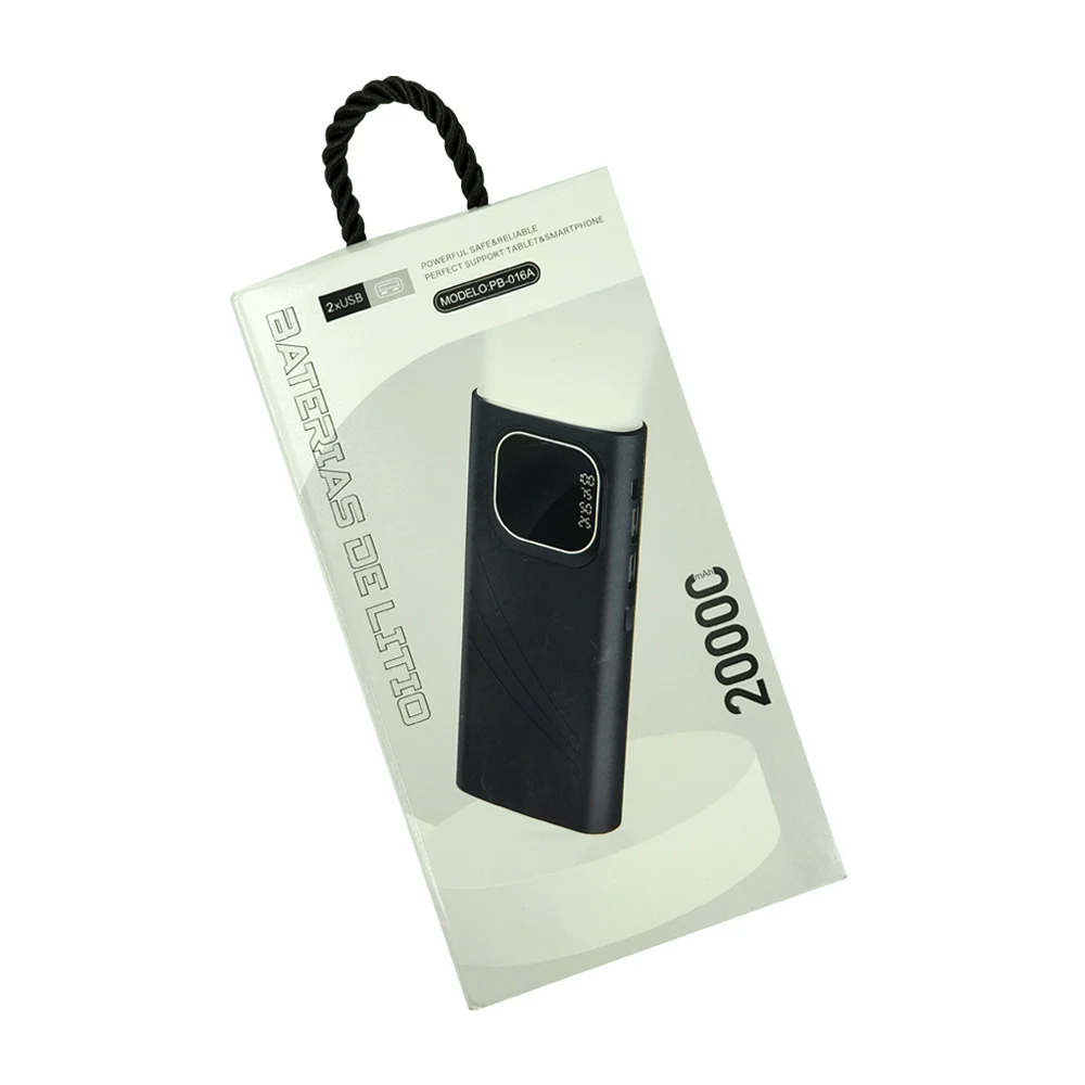 Power bank batería portátil con 2 puertos usb, linterna y capacidad de 20000mah, variedad de colores / pb-016a