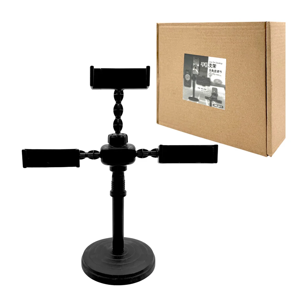 Soporte de plástico con garras para 3 dispositivos y base, variedad de colores / live on desktop / multi-range holder / ph163 / caja cartón / no.011