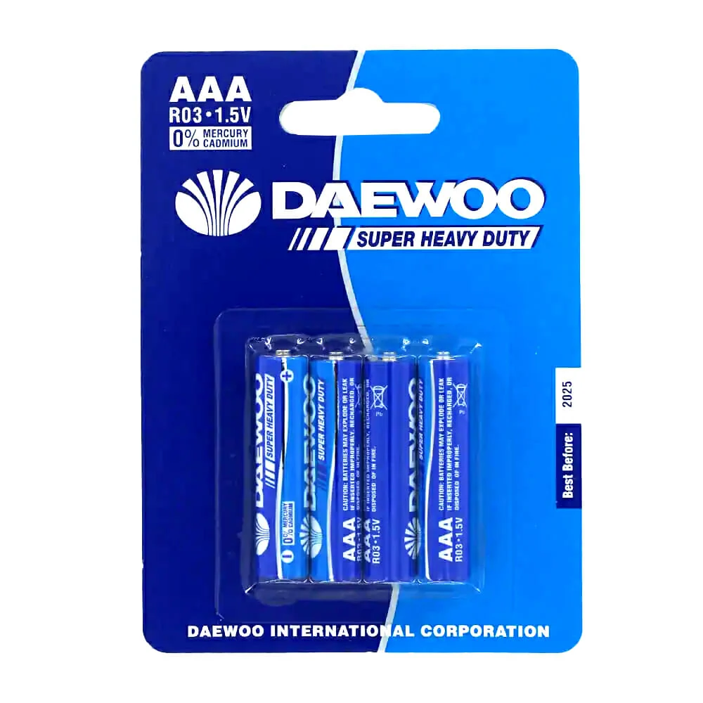 Blíster con 4 pilas baterías daewoo super heavy duty r03 triple a de 1.5v / 2025