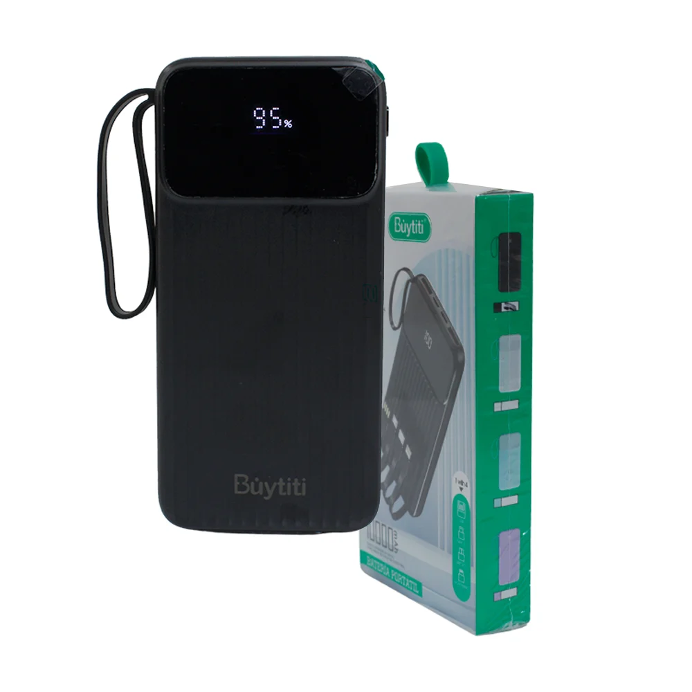 Power bank buytiti con capacidad de 10000mah y cuatro entradas, usb, type c, v8, lightning, pantalla digital, variedad de colores / pl-42