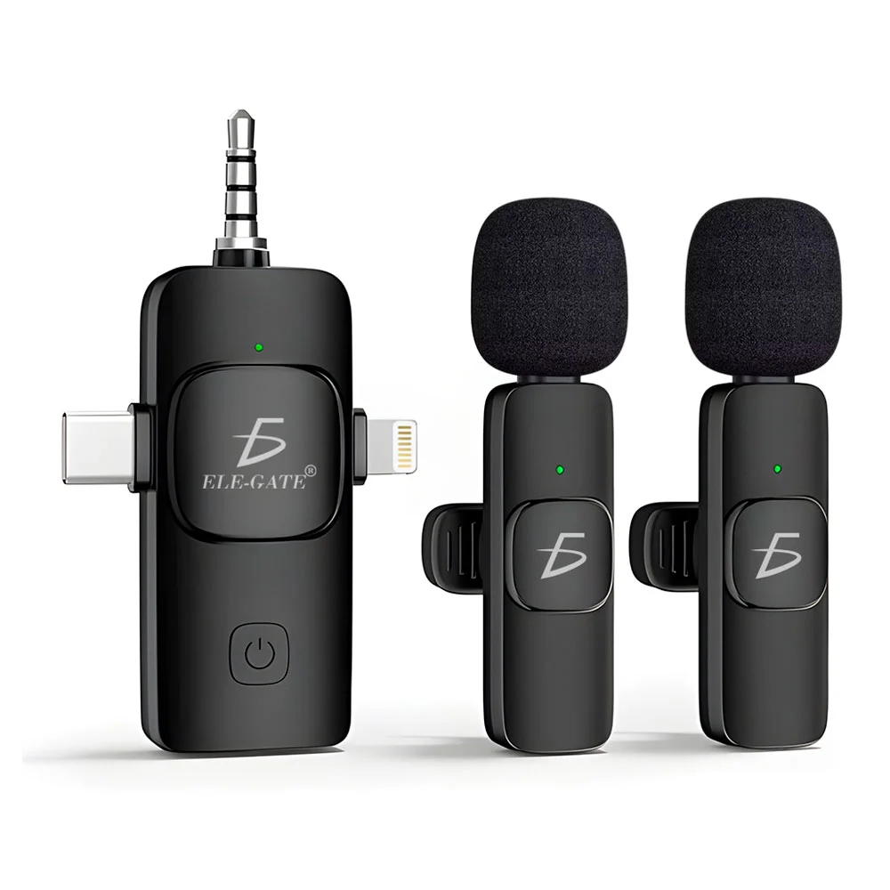 Micrófono inalámbrico lavalier 2.4G, con entrada de 3.5mm, tipo c y lightning con reducción de ruido