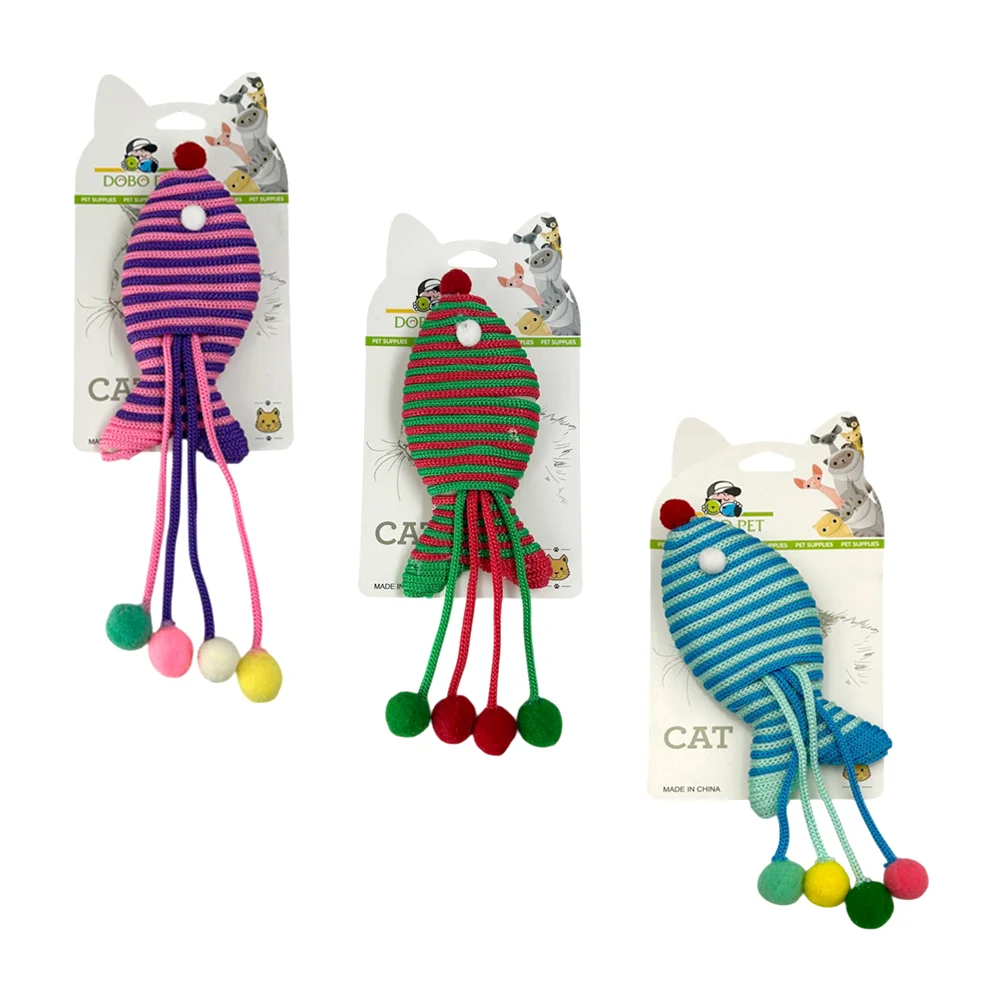 Juguete de cordón tipo agujeta con bolitas y forma de pez para gato, variedad de colores / ps4417