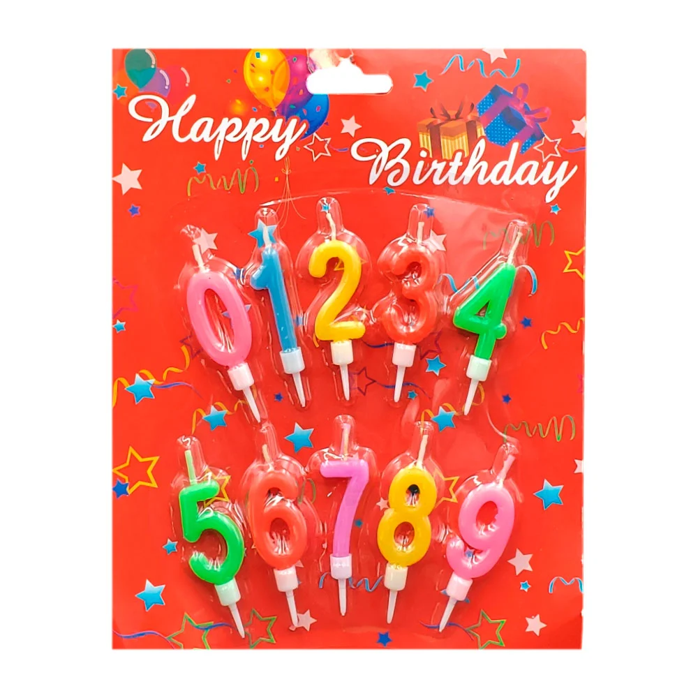 Paquete de velas pequeñas para cumpleaños en forma de números del 0 al 9, en colores varios / pt10270 / candeline party