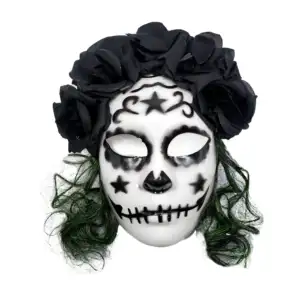 Mascara de plástico con diseño de catrina con pelo sintético / pt10711