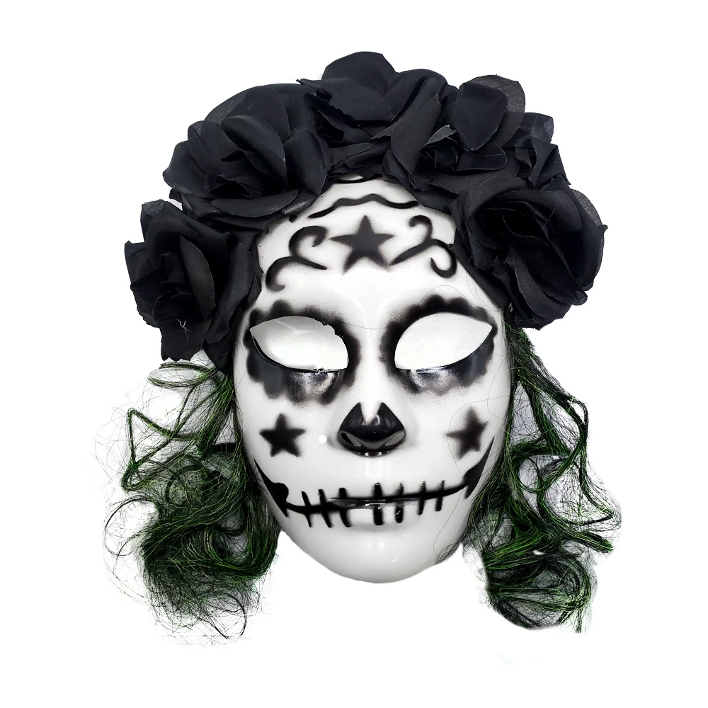 Mascara de plástico con diseño de catrina con pelo sintético / pt10711