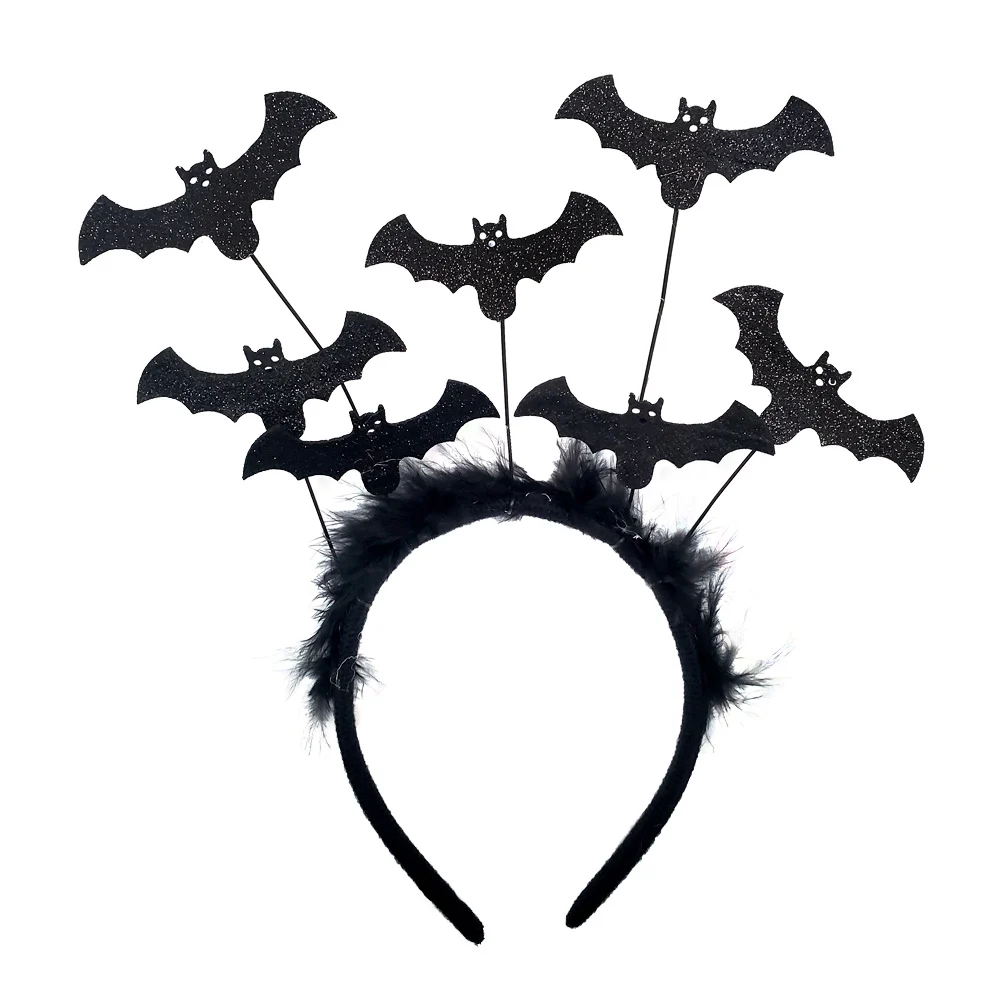 Diadema con plumas y murciélagos de foamy para fiesta de halloween, variedad de colores / pt10743