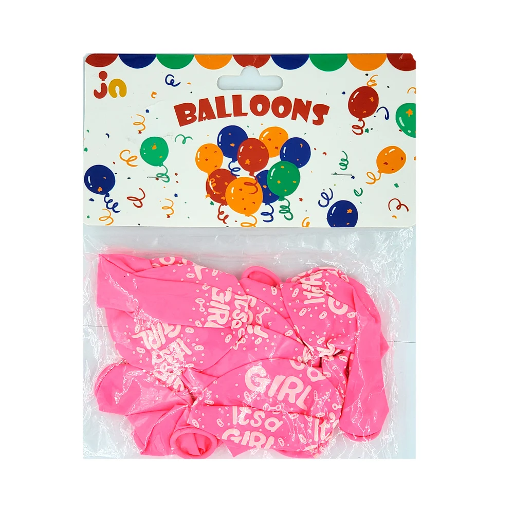 Paquete con 10 globos de látex con temática de baby shower / its girl / pt10799