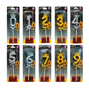 1PZA Vela de cumpleaños en forma de números con corona y moño en colo…