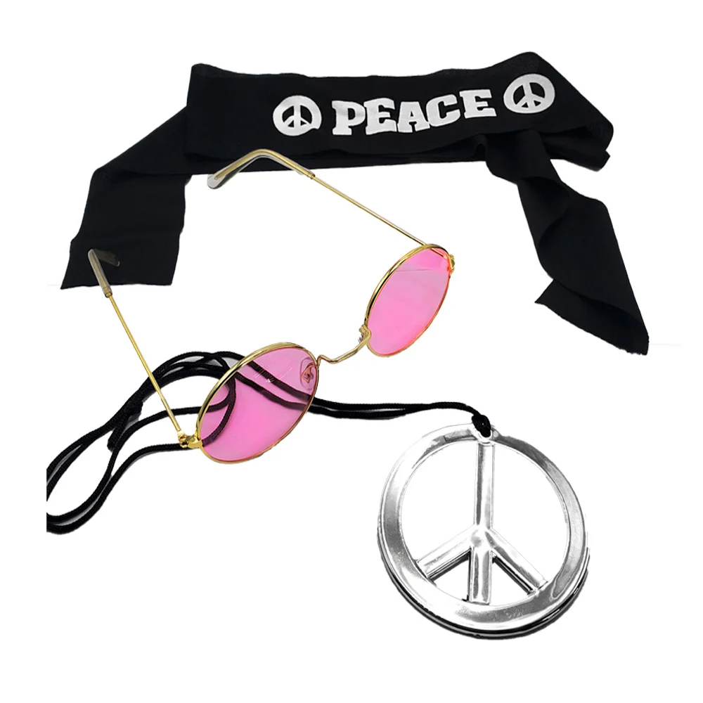 Kit de 3 piezas para disfraz de hippie, collar, banda y lentes / peace / pt11023