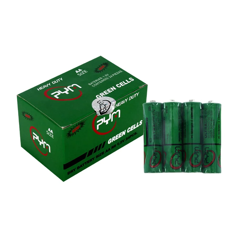 Caja de 24 pzas pilas green cells r6 aa de 1.5v / heavy duty