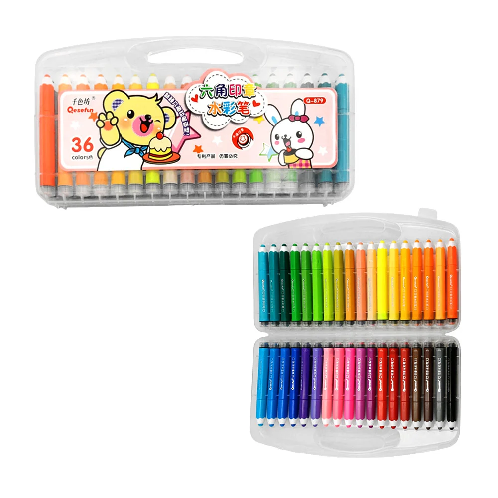 Estuche transparente de 36 marcadores, con mini sello trasero y cuerpo en forma de lápiz, variedad de colores / 36 colors / q-879 / qesefun