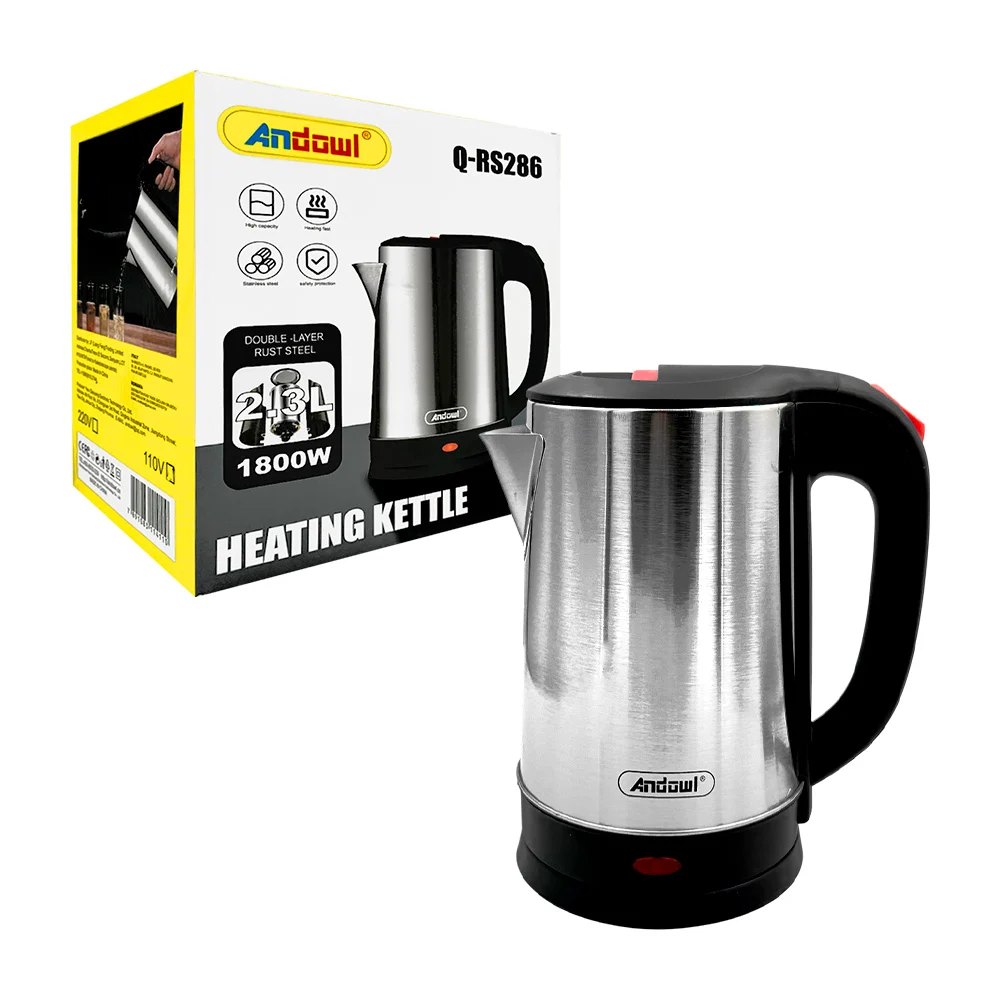 Hervido de agua eléctrico andowl de acero inoxidable con capacidad de 2.3 litros, 1800w / heating kettle / q-rs286