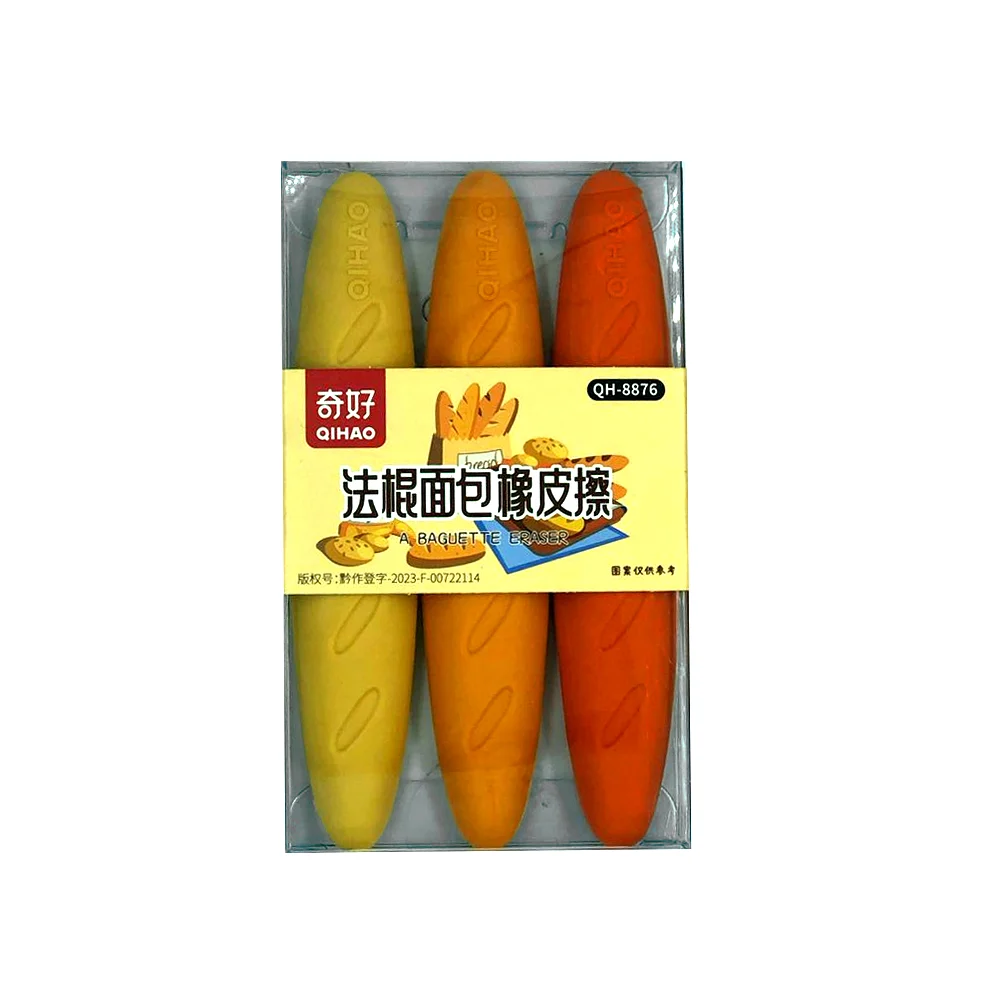 Paquete con 3 borradores qihao en forma de baguette, variedad de colores / qh-8876