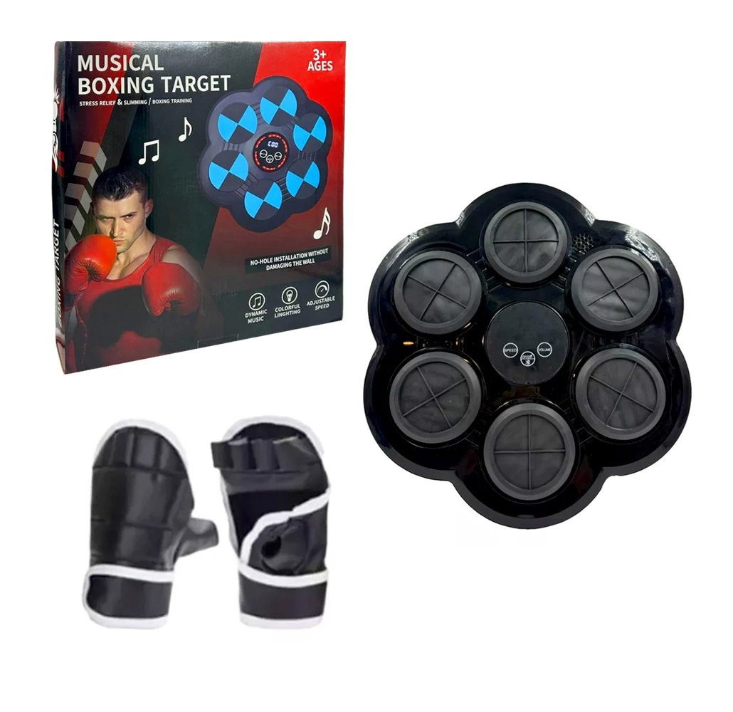 Máquina de boxeo musical con 6 colchonetas para los golpes y un par de guantes / musical boxing target / qj-1501