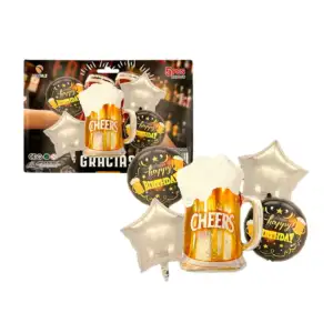 Set de 5 globos metálico con temática de cerveza - feliz cumpleaños /…