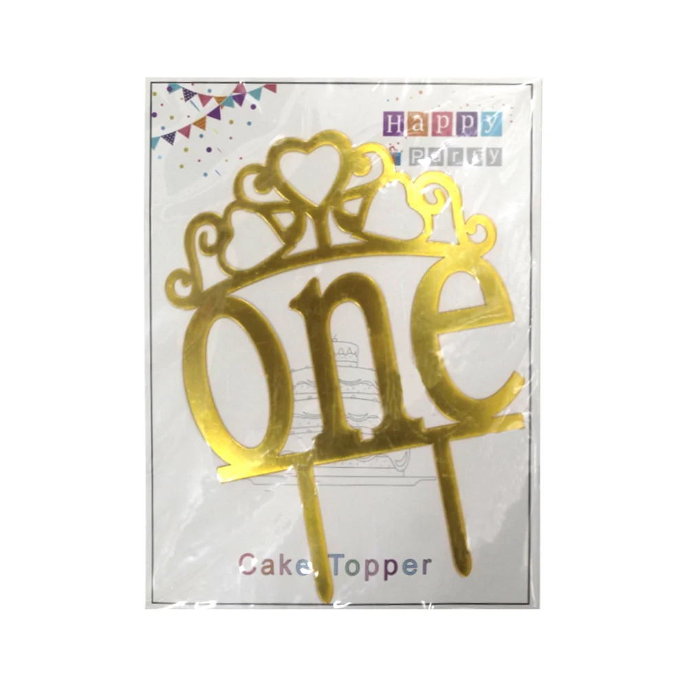 1pza Cake topper numérico en color dorado con diseño de corona de 3 corazones, variedad de modelos / happy party