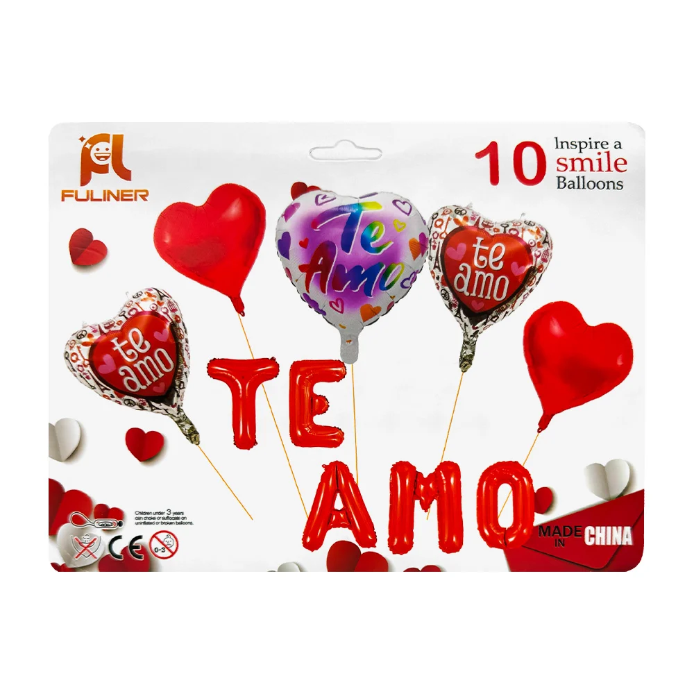 Set 10 globos, con frase te amo y 5 en forma de corazón / fuliner / smile balloons