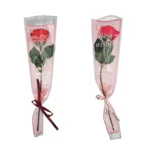 1pza Rosa artificial con 4 hojas + moño de listón con frase just for …