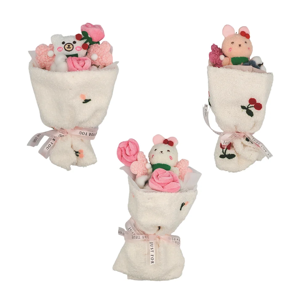 Ramo de tela tipo borrego con llavero de peluche y rosas, variedad de modelos / just for you / qr-656