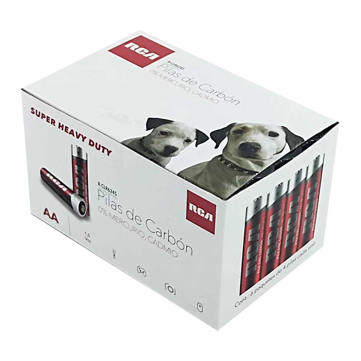 Caja con 24 baterías / pilas de carbón aa libres de mercurio r6 de 1.5v en blíster de 4