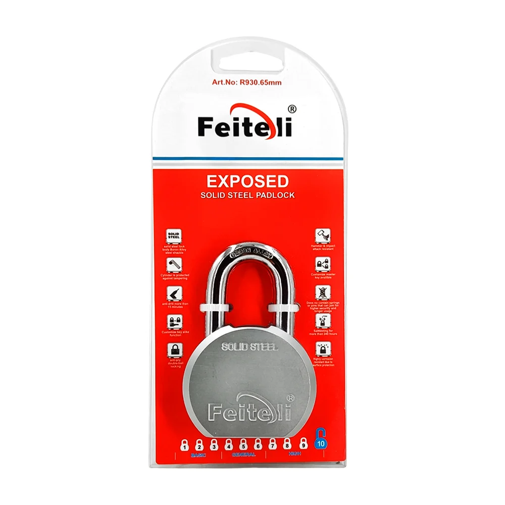 Candado de 65mm de acero inoxidable de gancho corto, nivel de seguridad alto, anticorrosión, resistente a corte, golpes o taladro + juego de llaves / r930.65 / r930.65mm