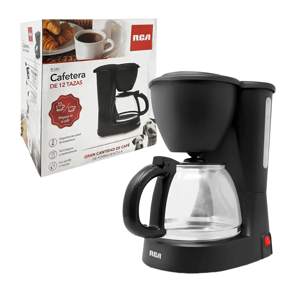 Cafetera eléctrica rca de 12 tazas con jarra de vidrio, filtro reutilizable, sistema anti goteo e indicador de nivel de agua, 700w / rc-caf2
