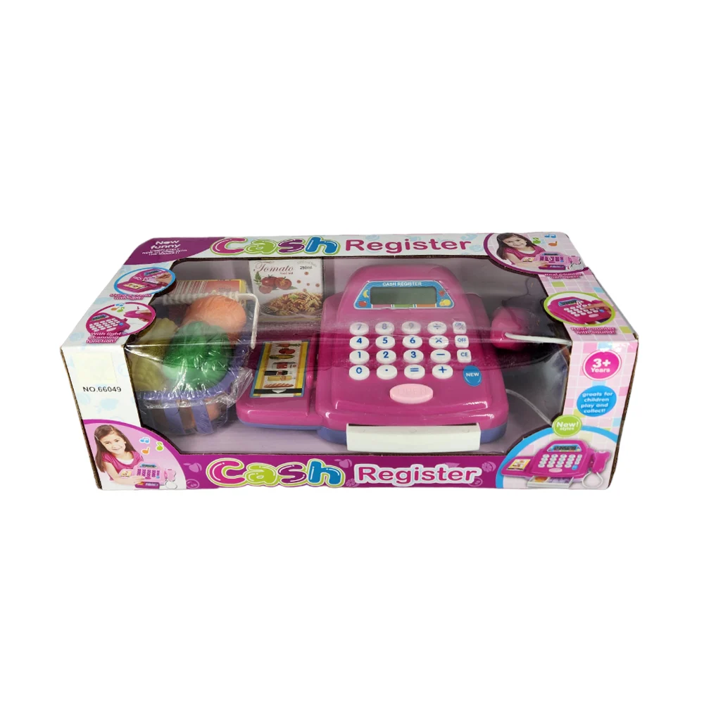 Mini caja registradora de juguete con sonido y canasta de alimentos / cash register