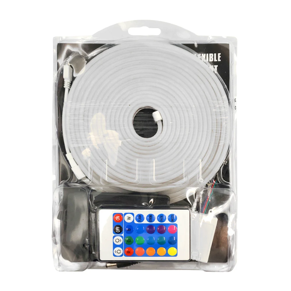 Tira flexible neón de luz rgb con longitud de 5 metros + eliminador y control remoto, dc-12v - ip65 / neon flexible strip light / nhrgb-5m / 2835