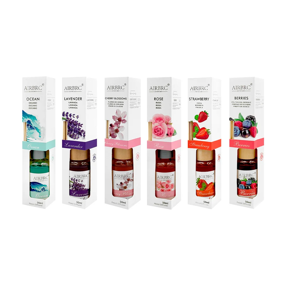 Frasco aromatizante difusor de esencia 50ml con 6 varillas de bambú y base de madera, variedad de aromas / rhp-61008 / airbrc / reed diffuser