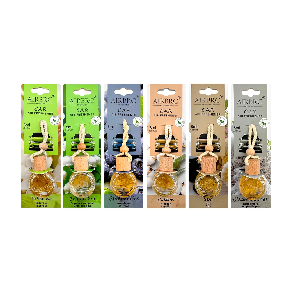 Frasco transparente aromatizante colgante con fragancia, 8ml y decoración de ramas + lazo tipo cuerda para auto, variedad de aromas / rhp-61016 / airbrc / car air freshener