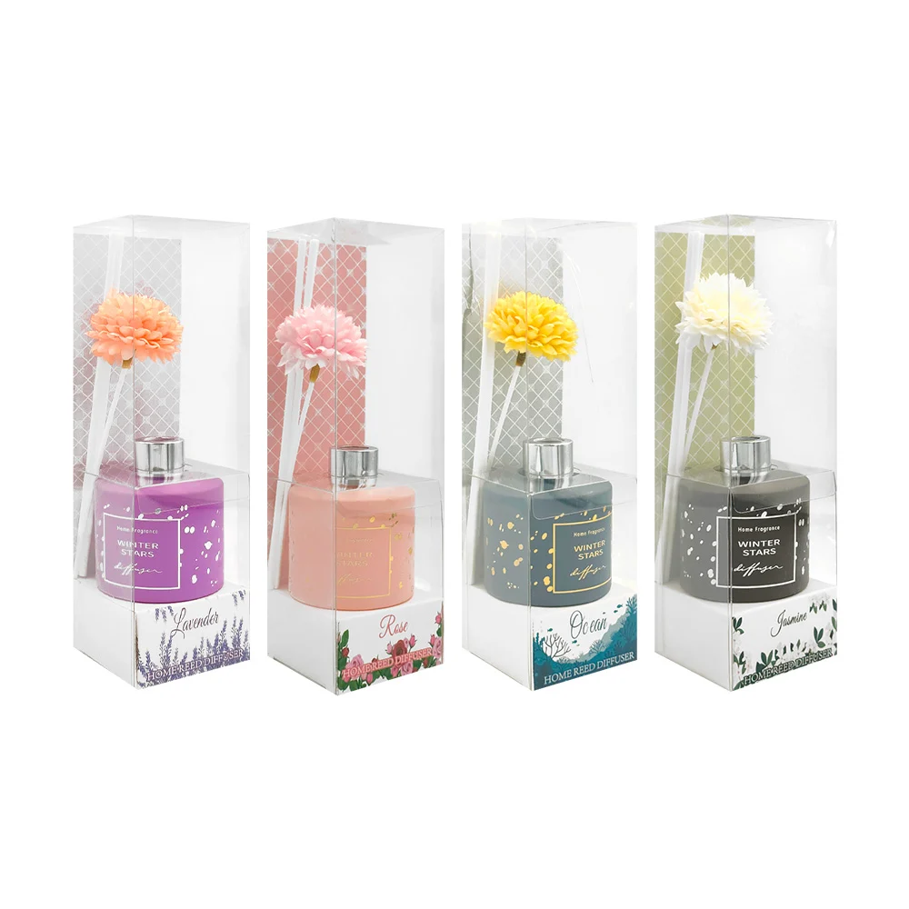 Frasco aromatizante difusor de fragancia con varillas y flor, variedad de aromas y colores / rhp-61030 / home reed diffuser / perfumer aroma family