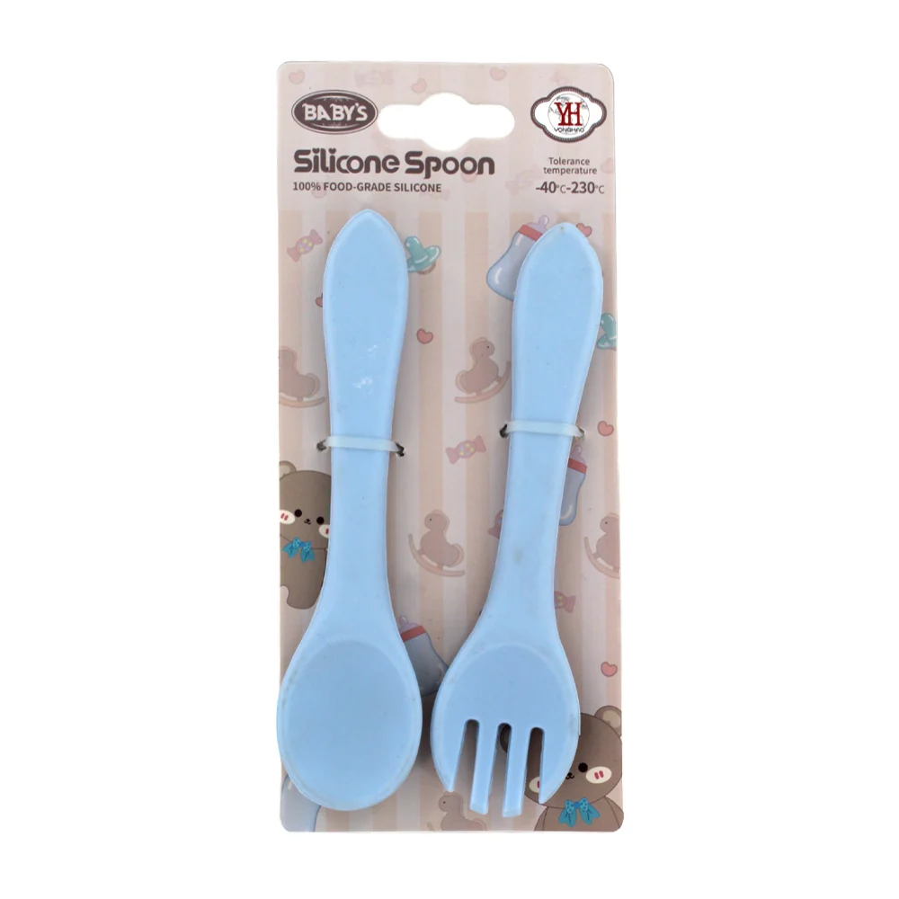 Par de cubiertos entrenadores para bebe de silicona con tolerancia a las altas temperaturas / silicone spoon / ro-0091