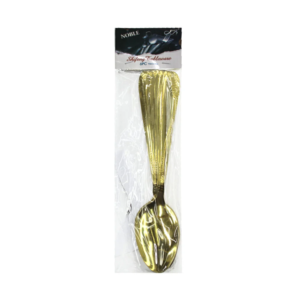 Paquete con 6 cucharas metálicas grandes color dorado 20cm / ro-l236