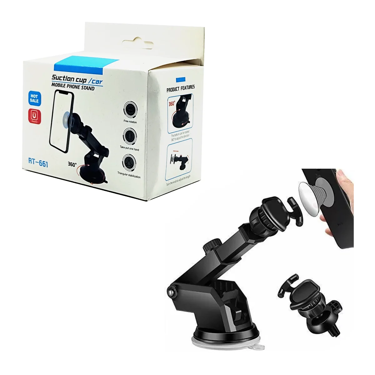 Soporte de teléfono para tablero de coche con rotación y adhesivo magnético / suction cup / car / rt-661