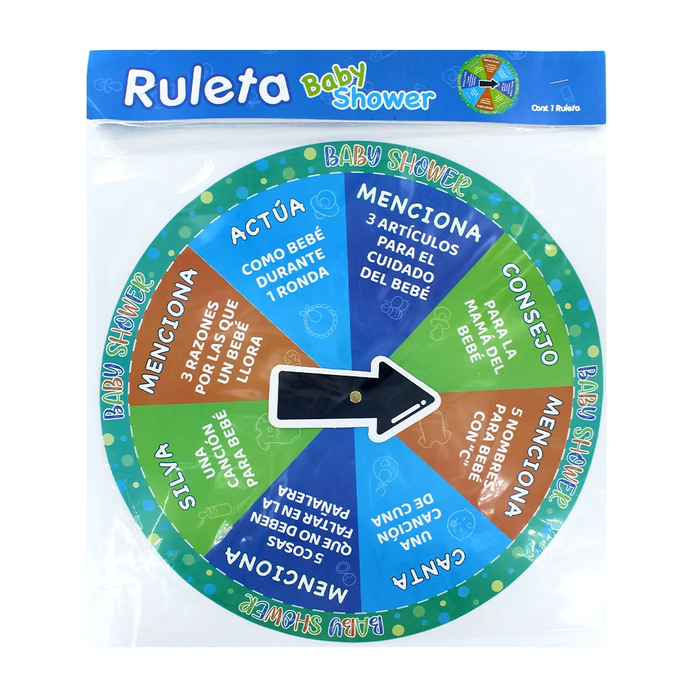 Ruleta con actividades para evento de baby shower 33cm, variedad de colores / party print ruleta.baby