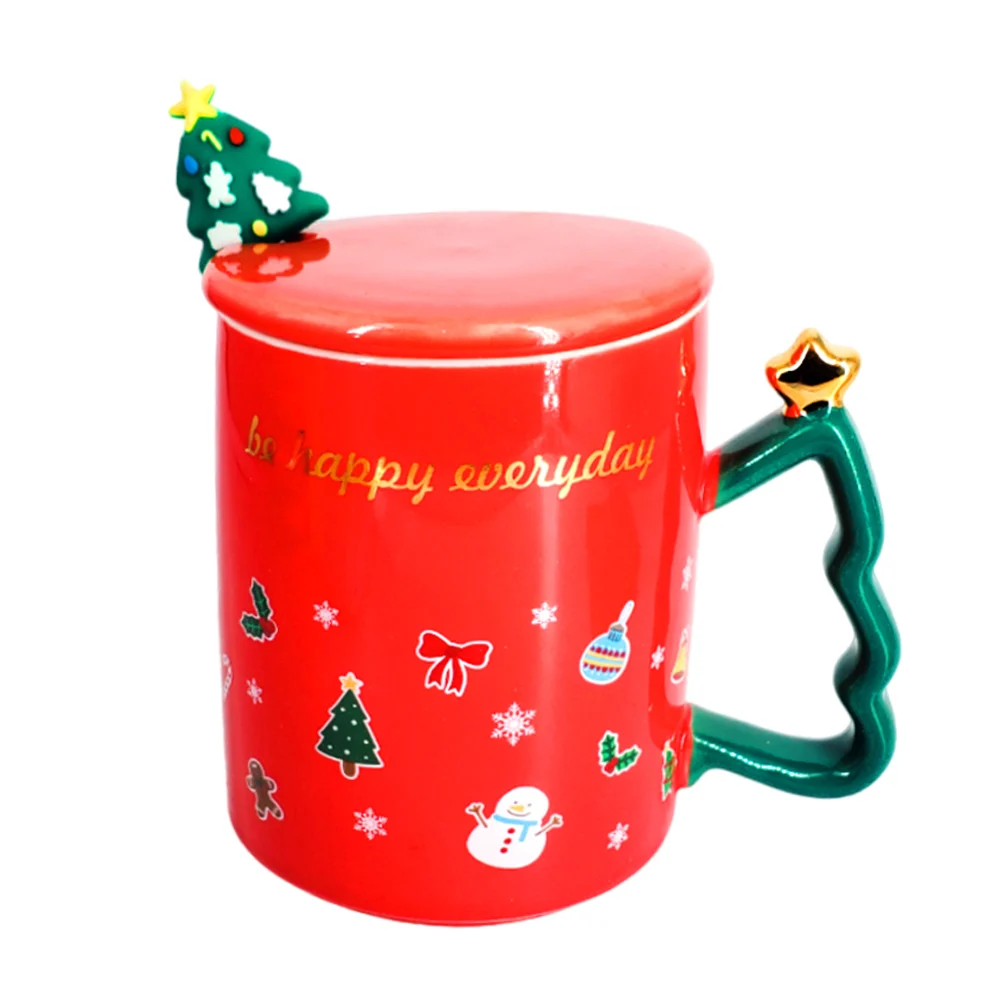 Taza de cerámica con estampado navideño + tapadera y cuchara / mug / s651