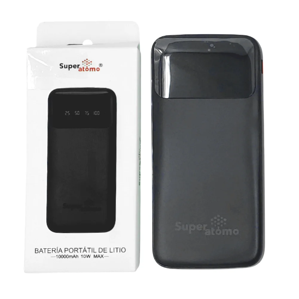 Power bank batería portátil de litio super átomo con puerto usb + entrada tipo c y cables tipo lightning, v8, tipo c y usb, 10000mah, 10w / sa1004a
