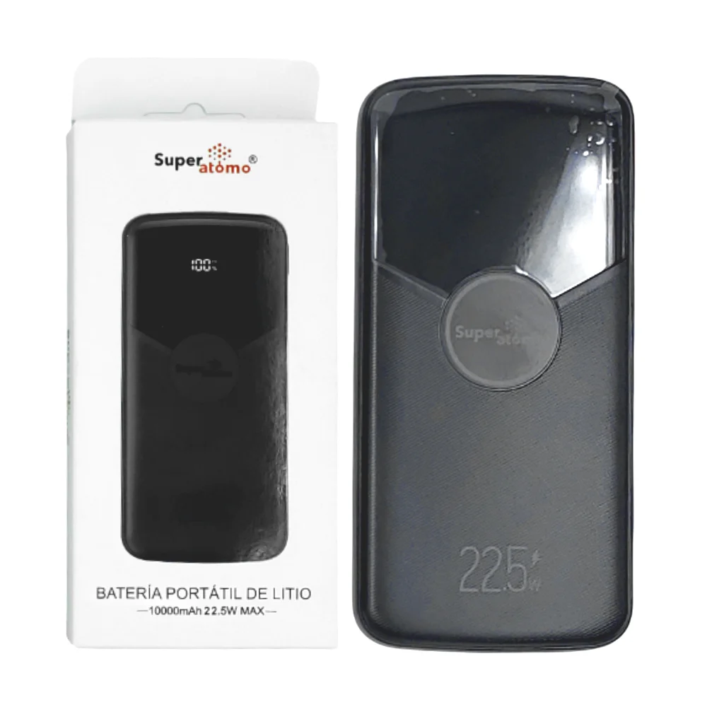 Power bank batería portátil de litio super átomo con pantalla digital + 2 puertos usb y entrada tipo c, 10000mah, 22.5w / sa1006a