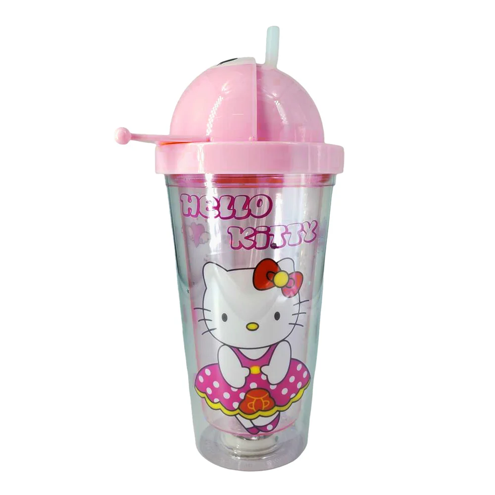 Vaso de acrílico con luces led, estampado de hello kitty, popote y tapa con diseño de kuromi, variedad de colores / sb-013