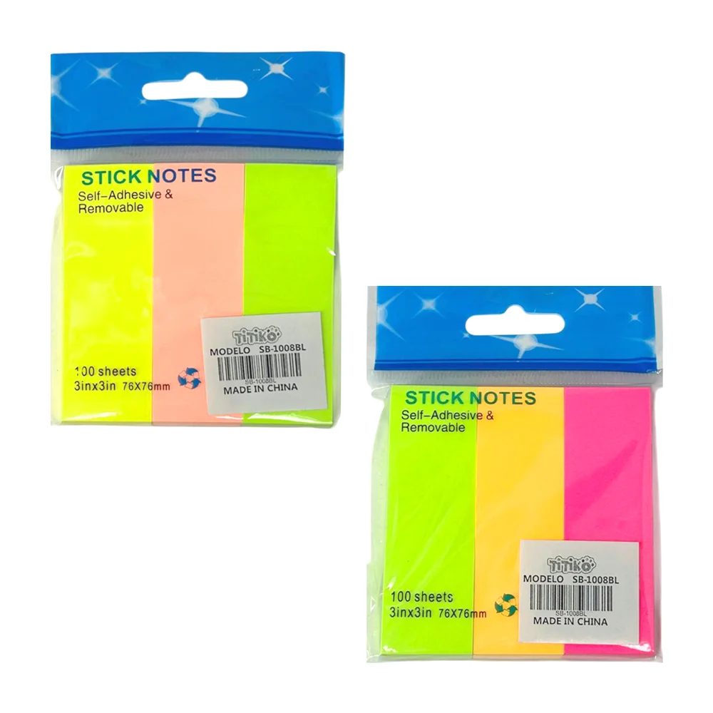 Paquete 3 post-it / 100 notas adhesivas en forma de separador con tonos fosforescentes / sb-1008bl