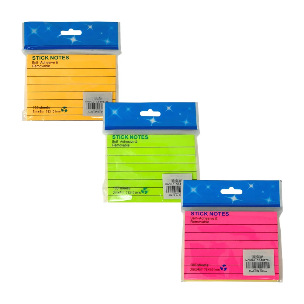 Paquete con 100 post it / notas adhesivas de raya, variedad de colores / sb-1017bl
