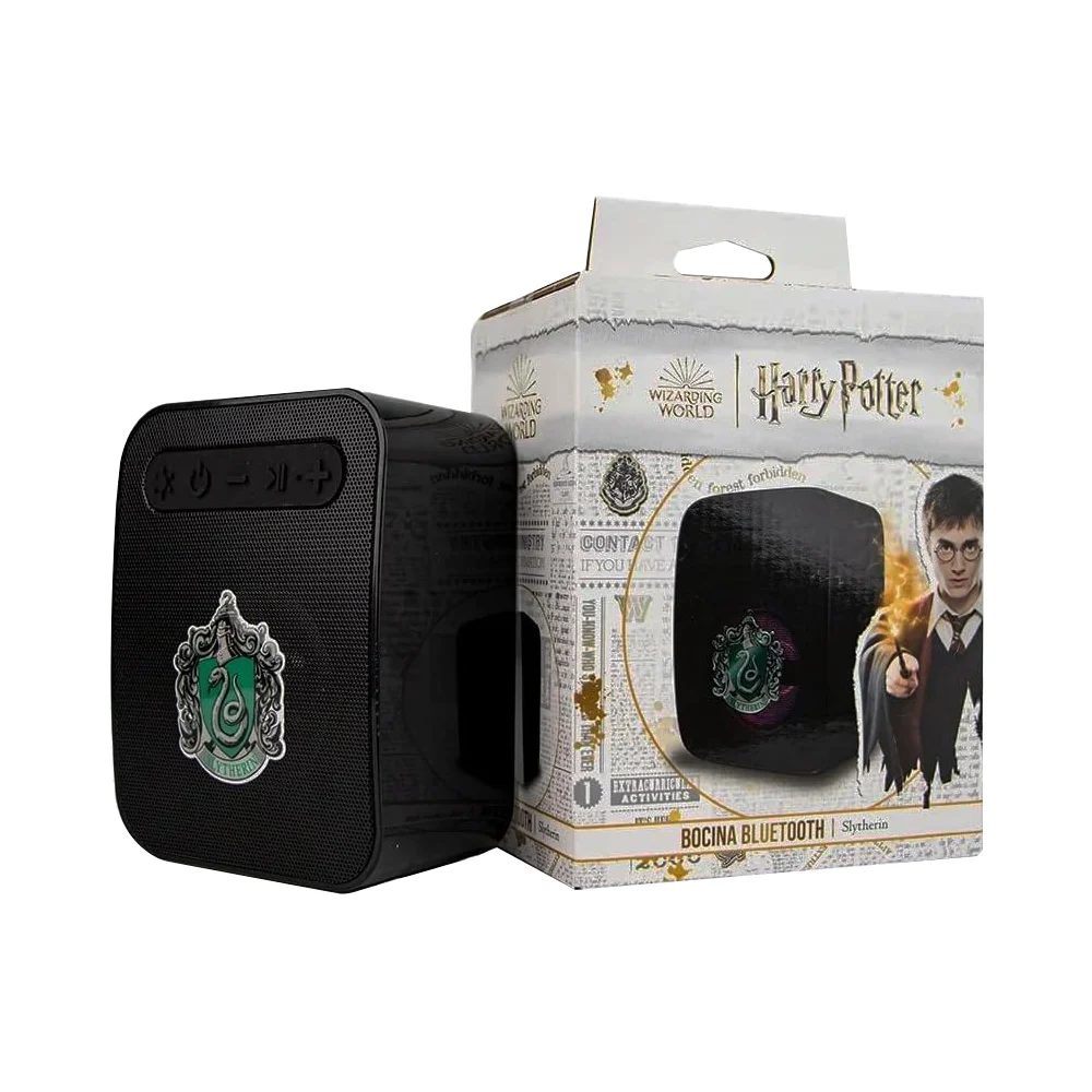 1pza Bocina cuadrada, inalámbrica, recargable, con función de radio, botones de reproducción frontales y estampado de slytherin, variedad de funciones / sb-hp-05