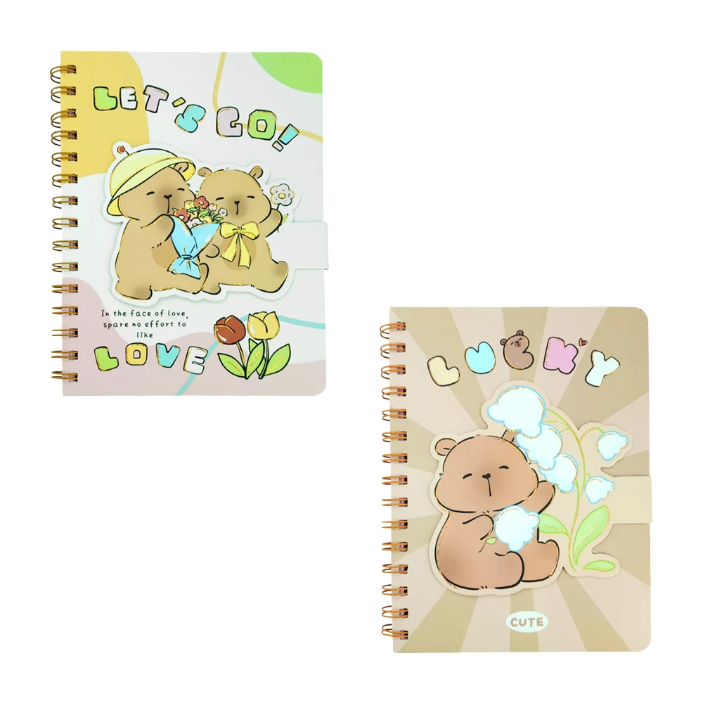 Libreta mediana de pasta gruesa con doble espiral metálico, broche de velcro con diseño de capibara, variedad de modelos / bc-38 / cuaderno capibara / bc-38kpbl