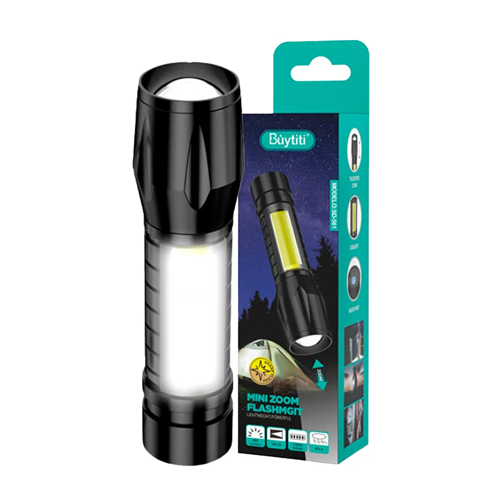 1pza Mini linterna táctica recargable, manual, con luz lateral, cable usb, asa agarradera y apertura variable, variedad de usos / buytiti / sd-561 / mini zoom flashmgit