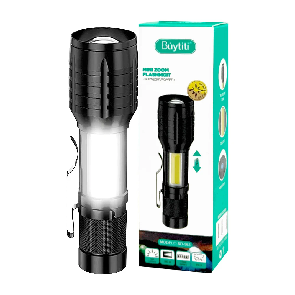 1pza Mini linterna táctica recargable, con luz led lateral, correa, ángulo ajustable, modos de iluminación y clip, variedad de funciones / sd-563 / mini zoom flashmgit